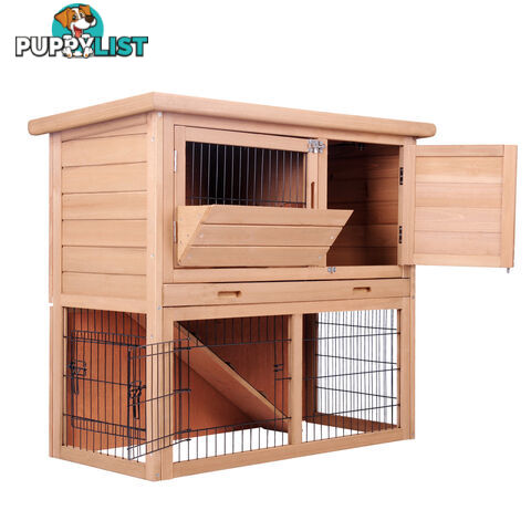 Rabbit Hutch Chicken Coop Cage Guinea Pig Ferret House w/ 2 Storeys Run