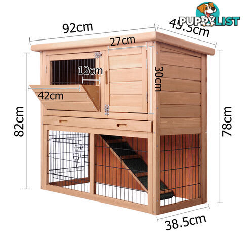 Rabbit Hutch Chicken Coop Cage Guinea Pig Ferret House w/ 2 Storeys Run