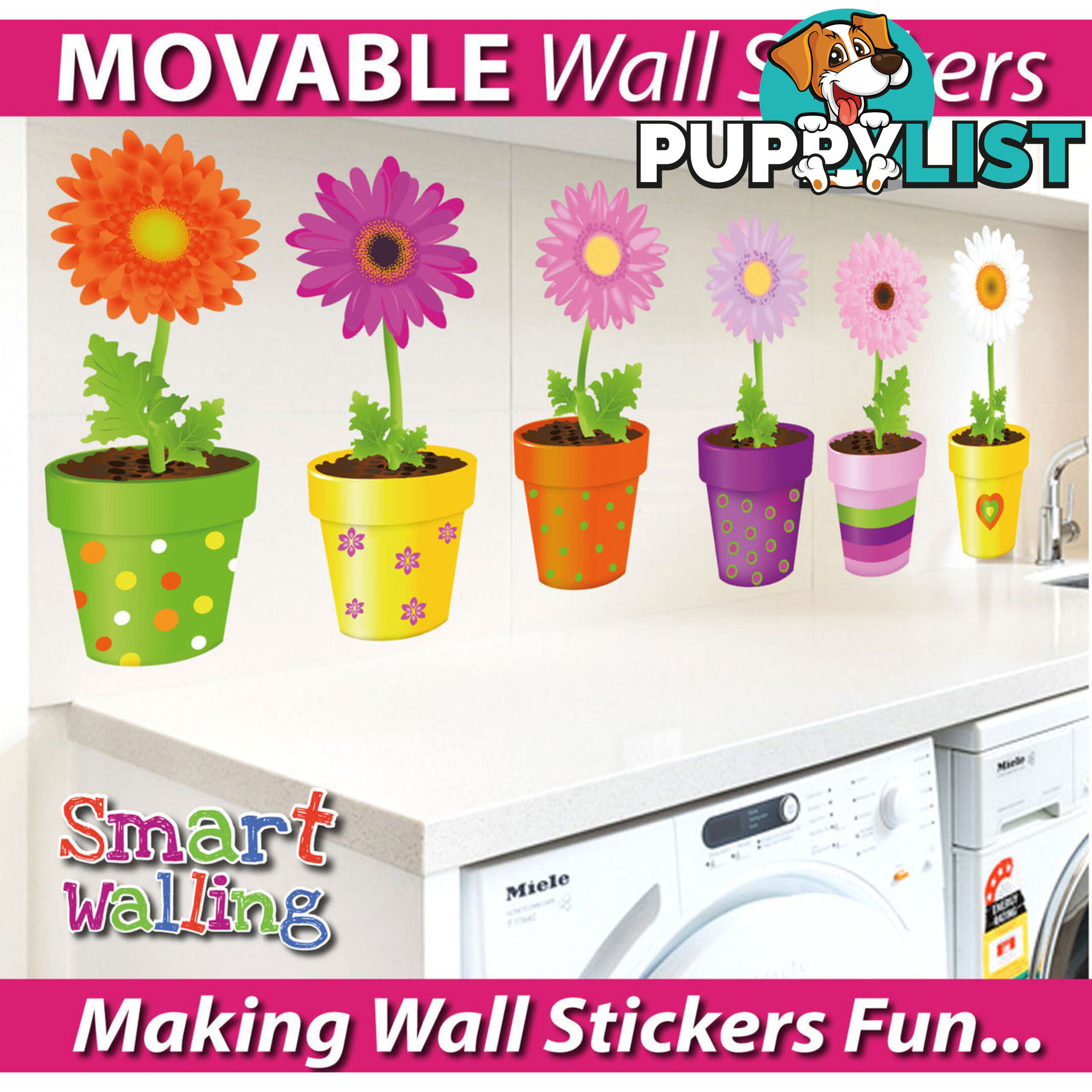 Medium Size Flower Pot Wall Stickers - Totally Movable