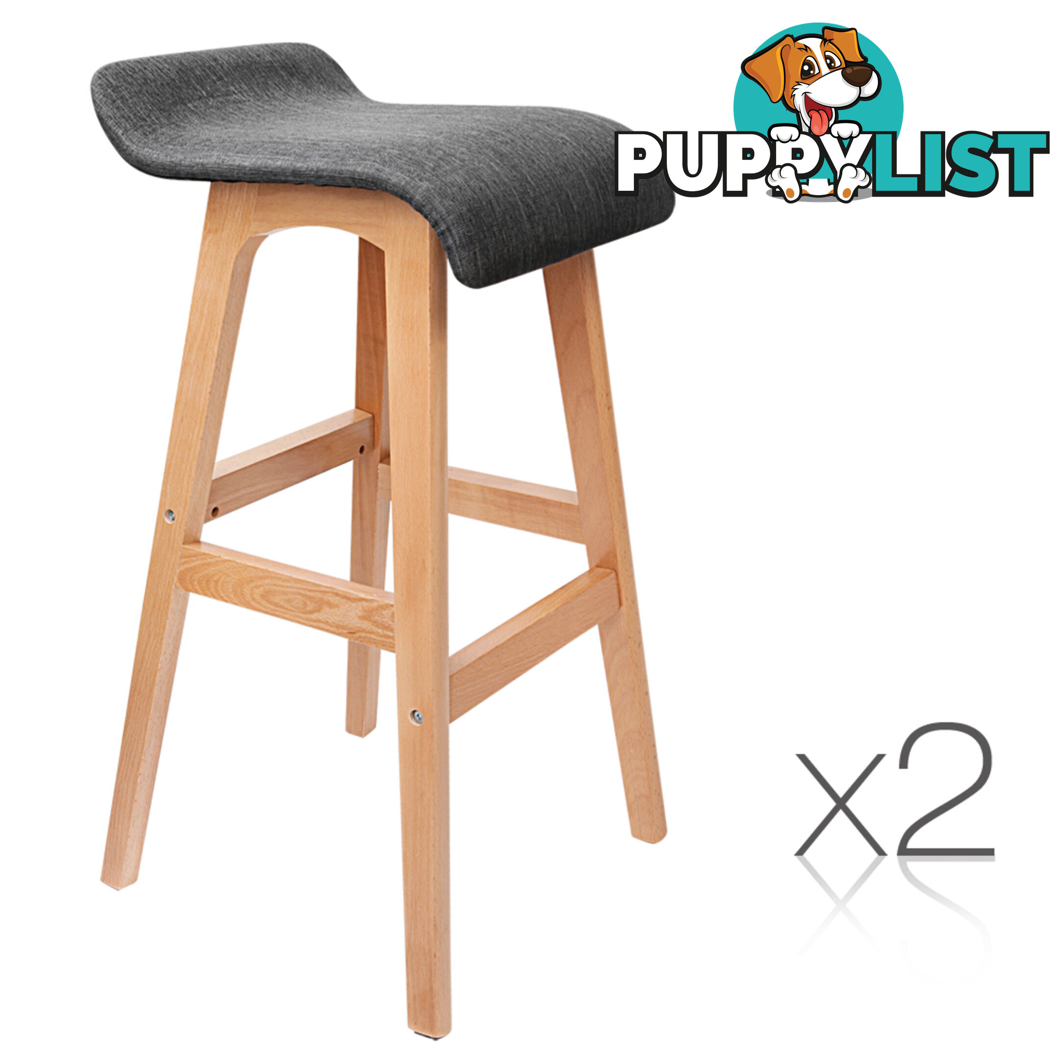 2 x Beech Wood Fabric Bar Stools - Black