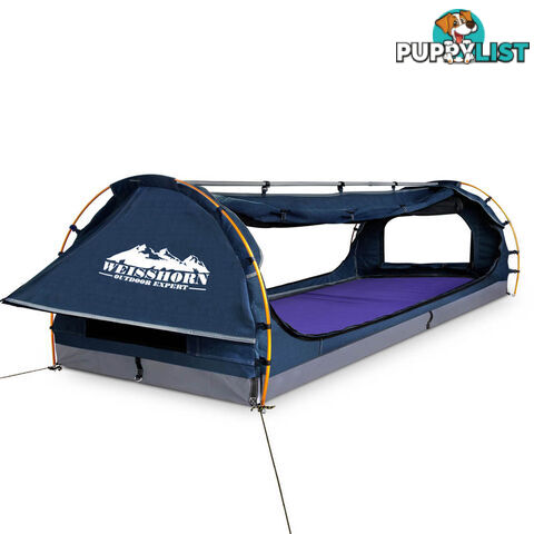 Free Standing Camping Canvas Swag Dome Tent 6cm Mattress Pillow Bag Double Navy