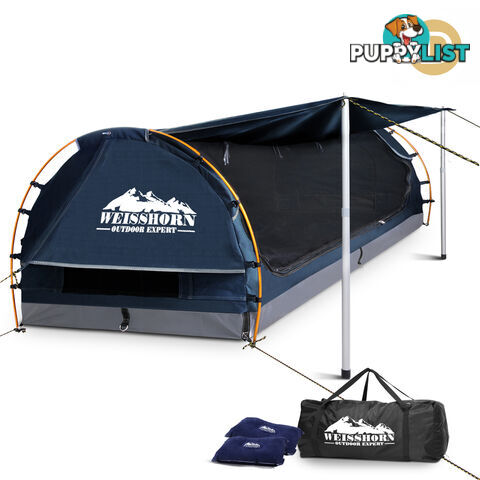 Free Standing Camping Canvas Swag Dome Tent 6cm Mattress Pillow Bag Double Navy