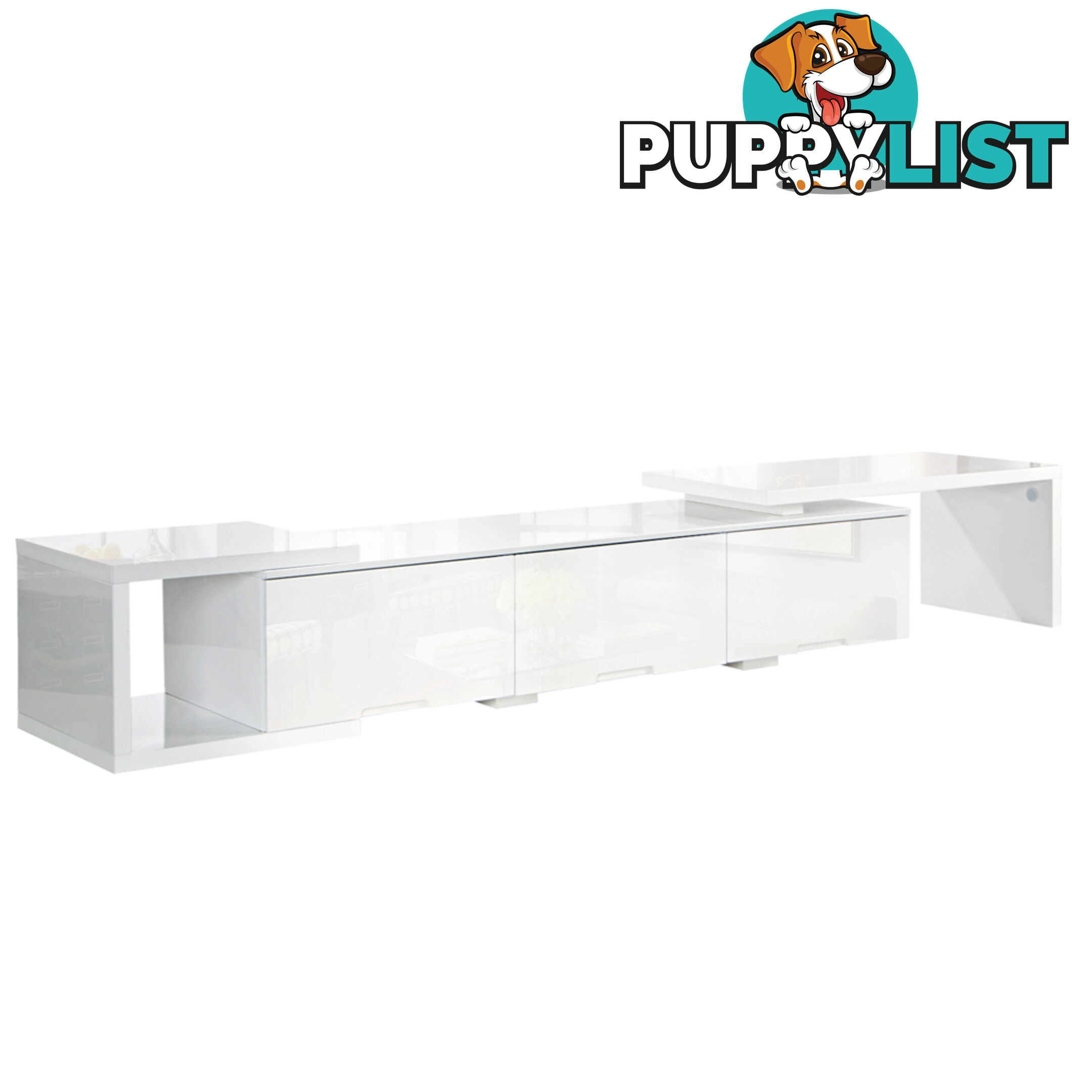 High Gloss TV Stand Adjustable Entertainment Unit Low line Drawer Cabinet White