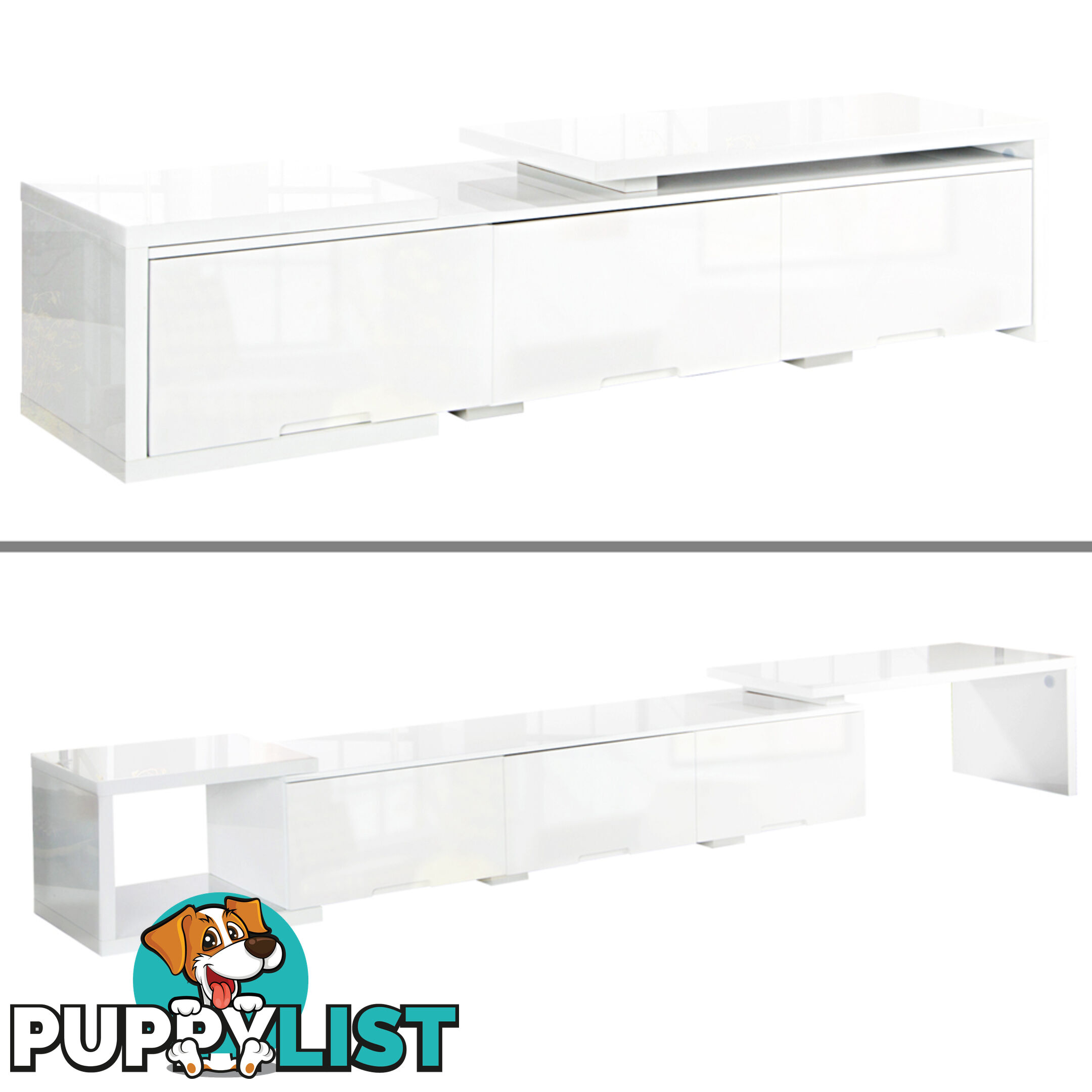 High Gloss TV Stand Adjustable Entertainment Unit Low line Drawer Cabinet White