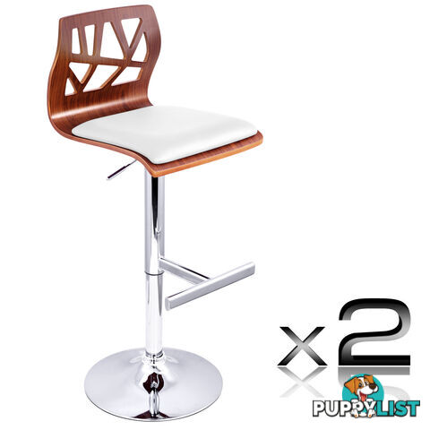 Set of 2 PU Leather Wooden Kitchen Bar Stool Padded Seat White