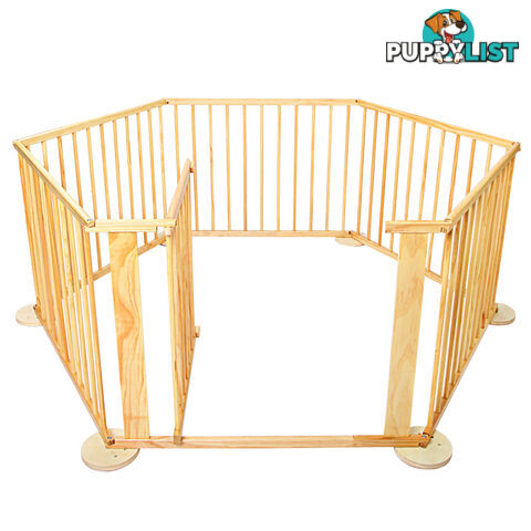 Baby Natural Wooden Playpen 6 Sides