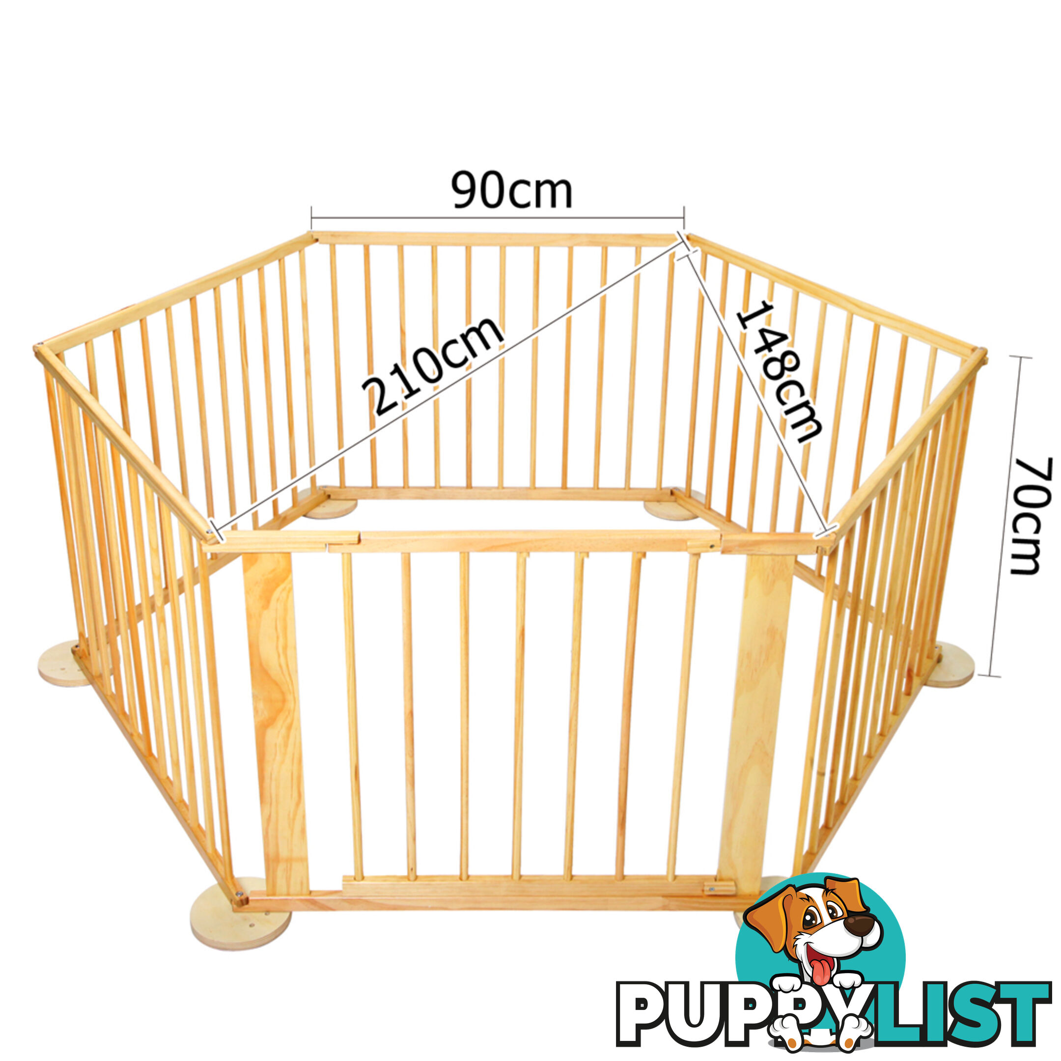 Baby Natural Wooden Playpen 6 Sides