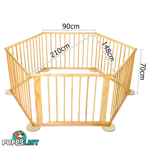 Baby Natural Wooden Playpen 6 Sides