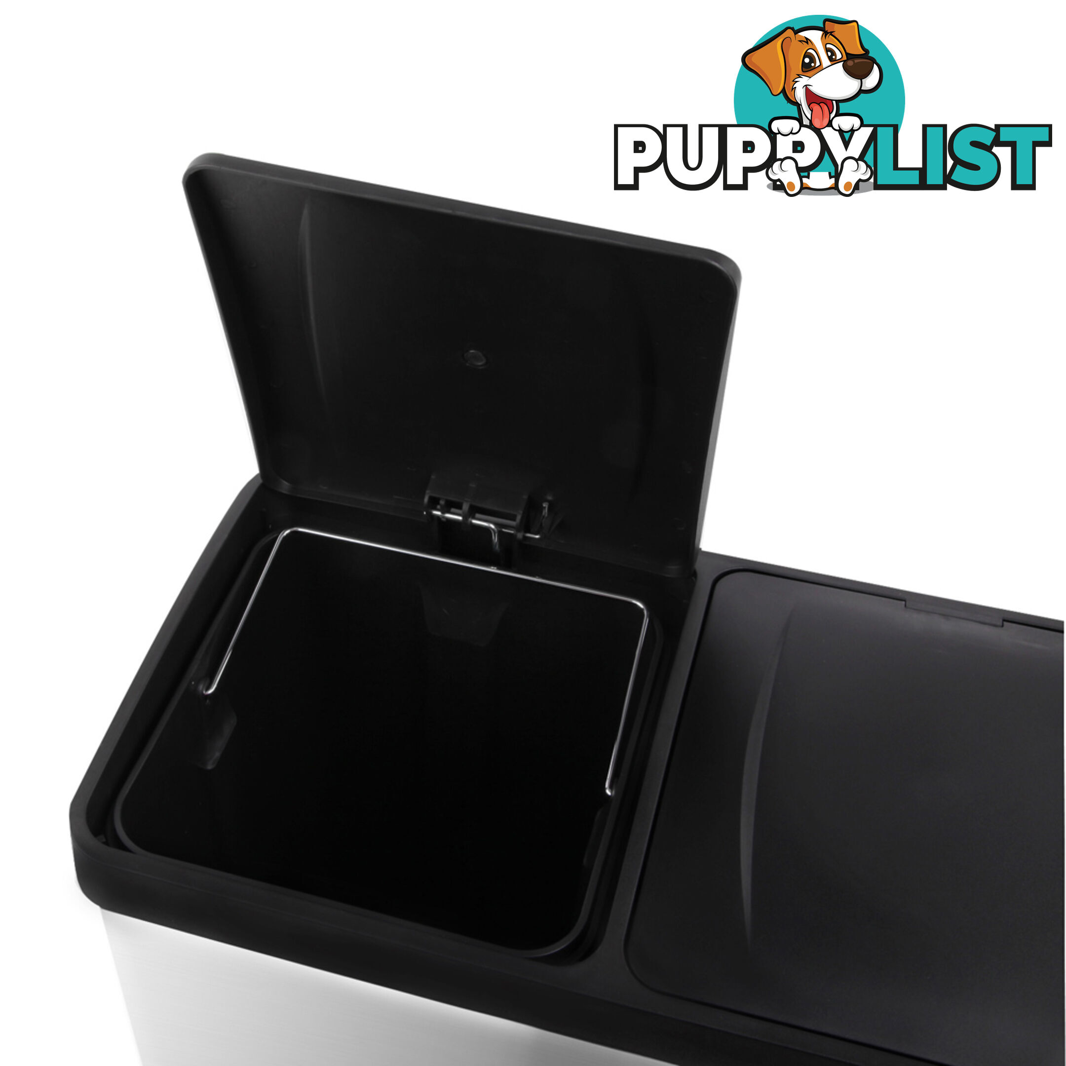 60L Stainless Steel 2 Compartments Rubbish Bin Pedal Separated Garbage Trash