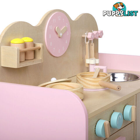 7 Piece Kids Wooden Pretend Kitchen Play Set Children Home Cooking Toy Cookware