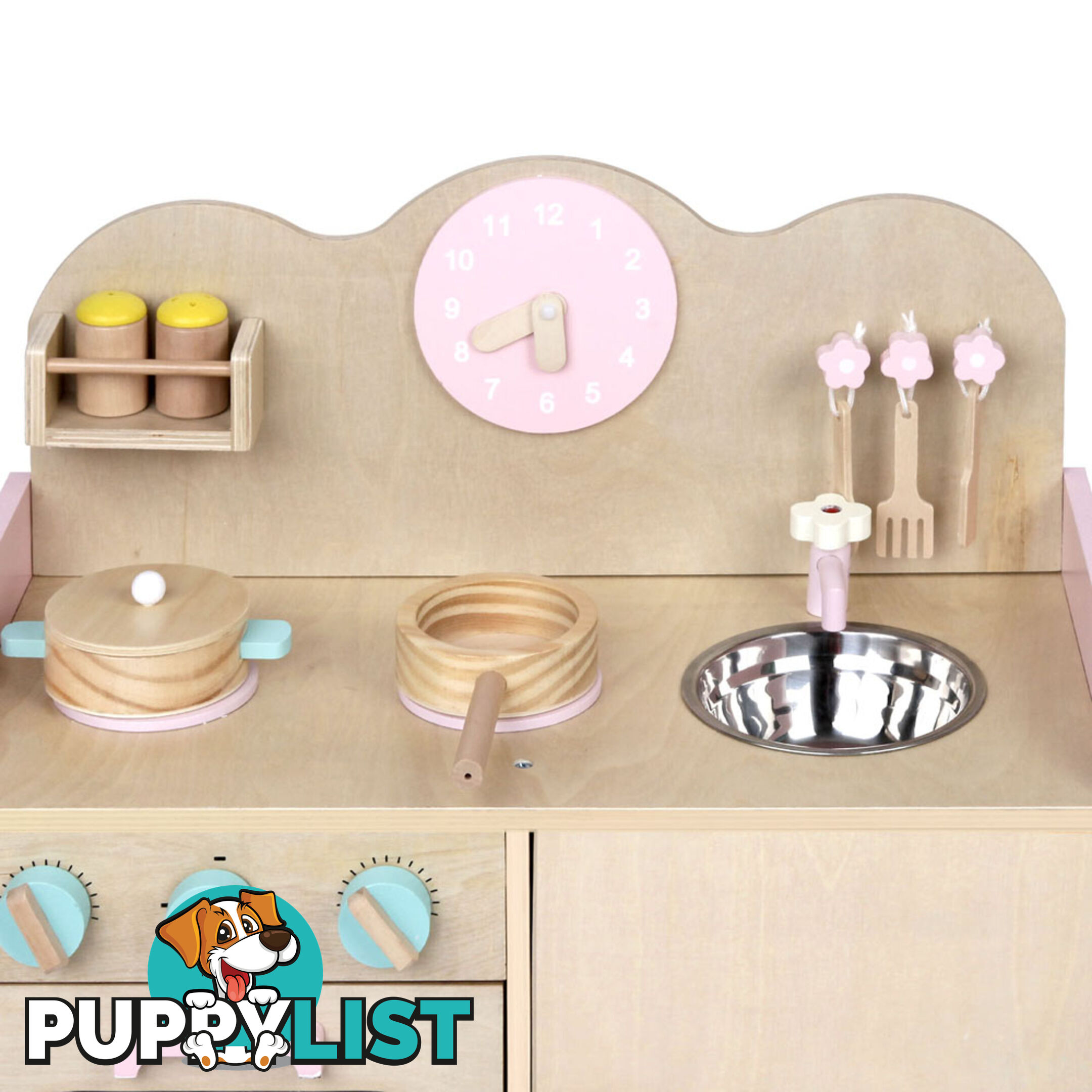 7 Piece Kids Wooden Pretend Kitchen Play Set Children Home Cooking Toy Cookware