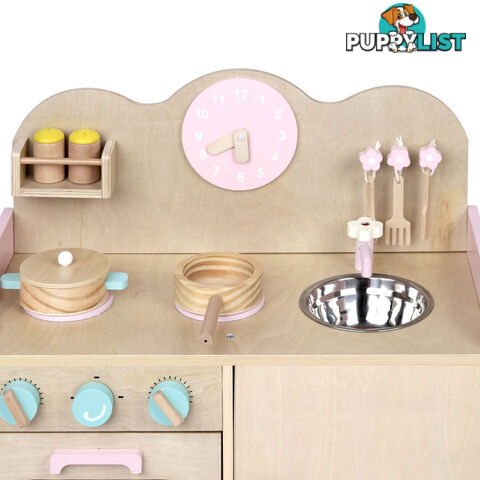 7 Piece Kids Wooden Pretend Kitchen Play Set Children Home Cooking Toy Cookware