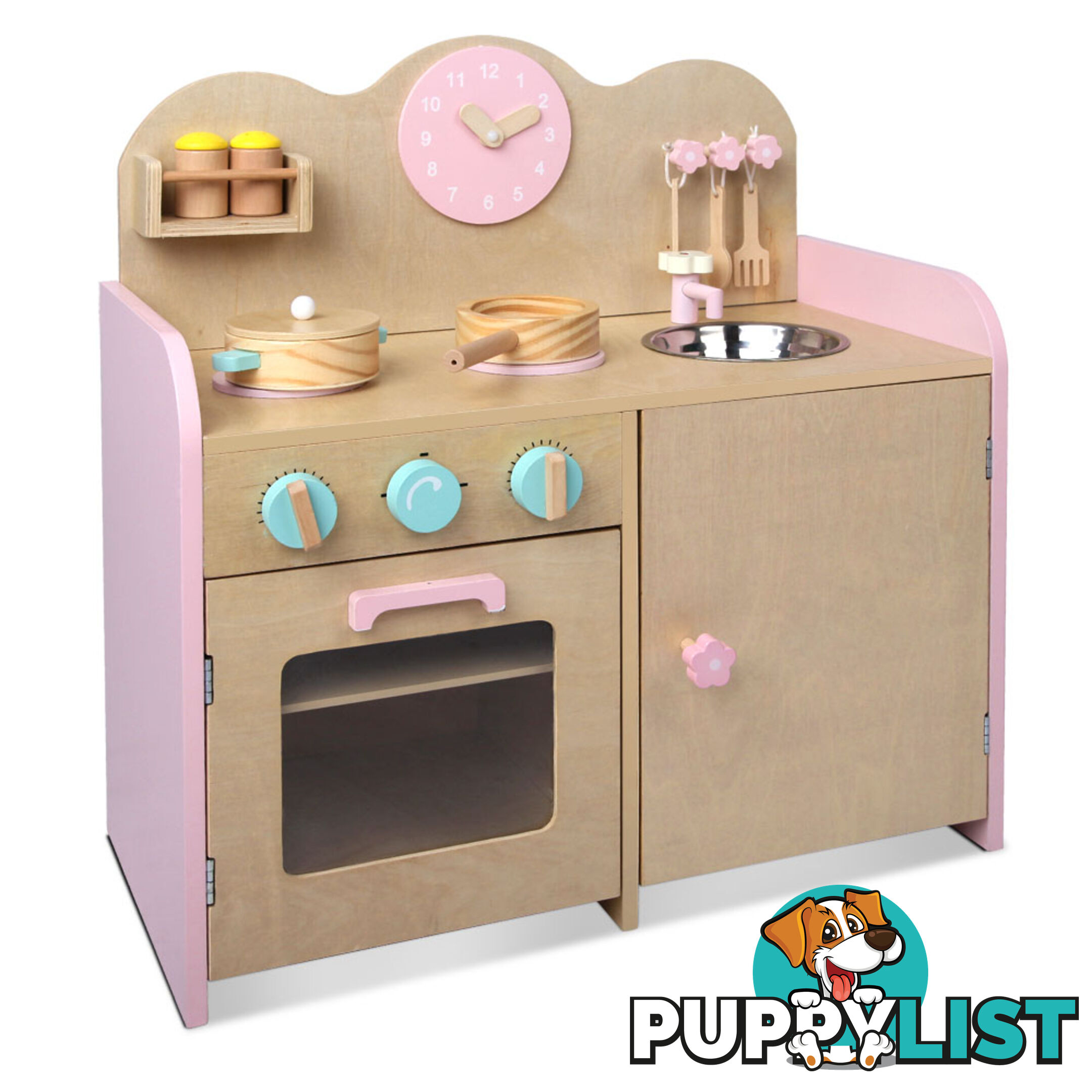 7 Piece Kids Wooden Pretend Kitchen Play Set Children Home Cooking Toy Cookware