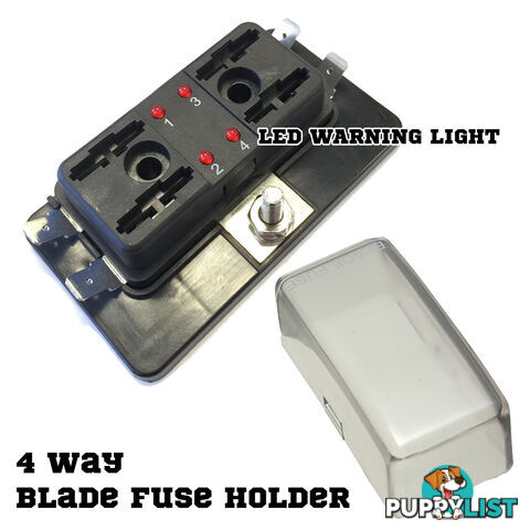 ATO 4 Way Blade Fuse Holder Box LED Light 12-32V Circuit Caravan Truck Boat 4X4