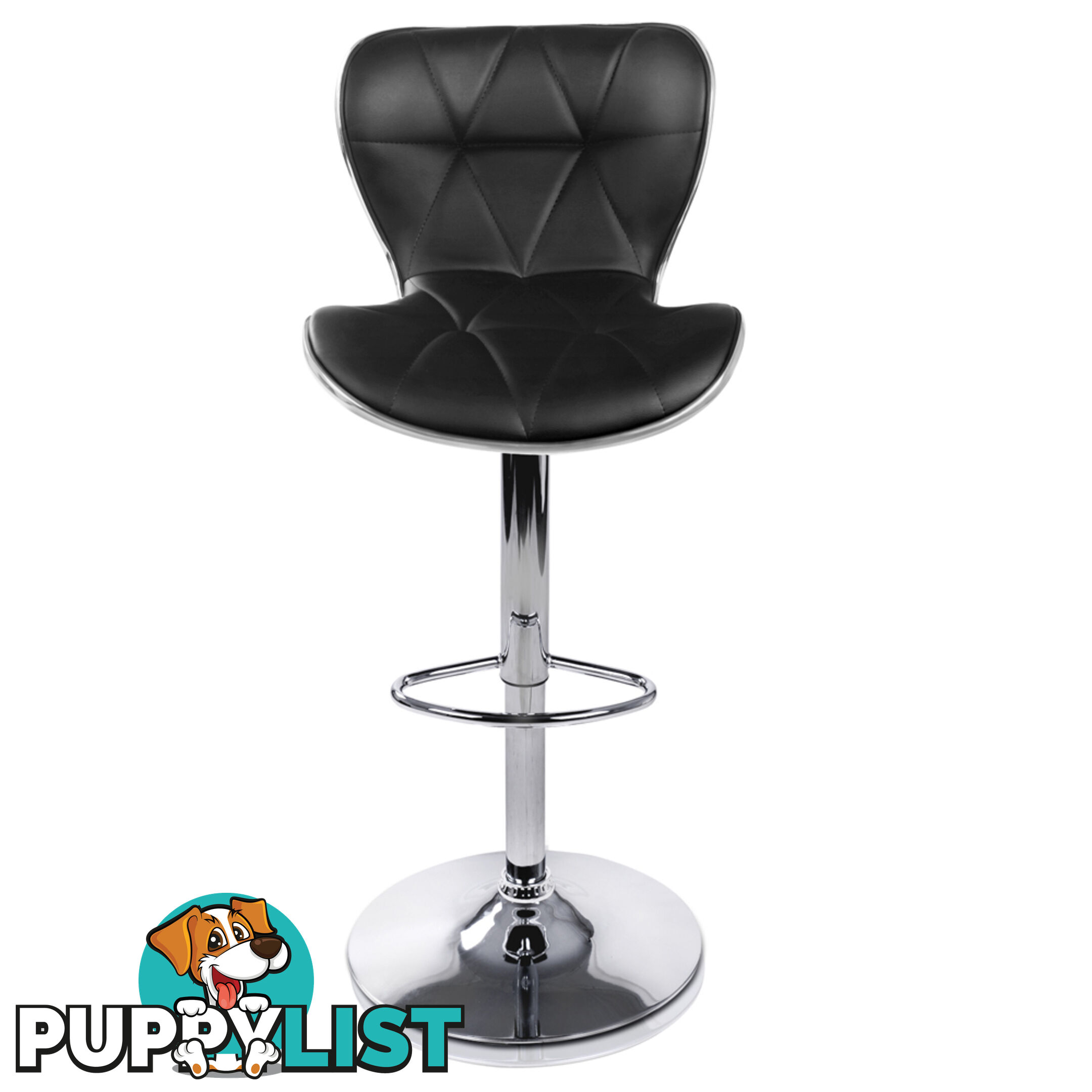 Set of 2 PU Leather Kitchen Bar Stool Black