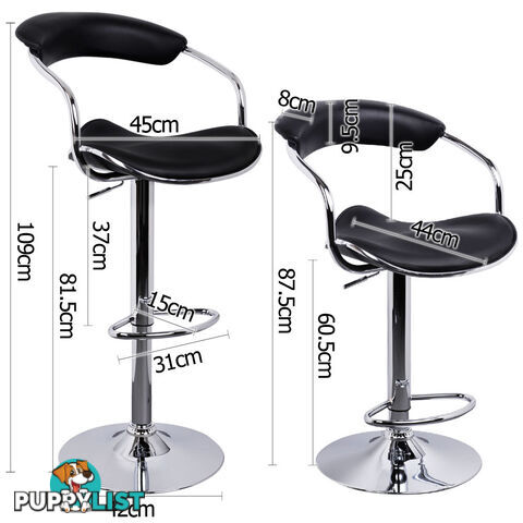 2 x PU Leather Gas Lift Bar Stool Kitchen Chair Black