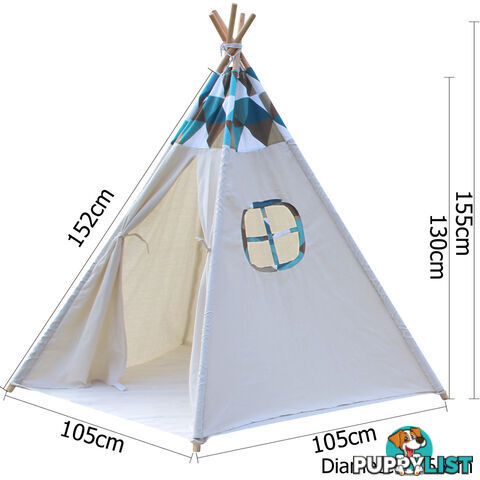 5 Poles Kids Play Tent Children Home Canvas Teepee Pretend Playhouse Outdoor Indoor Tipi