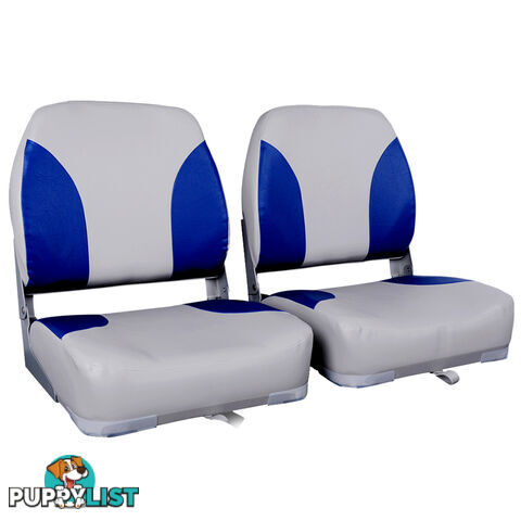 2 x Premium Folding Marine Boat Seat Swivel Grade Vinyl Grey Blue Extra Large