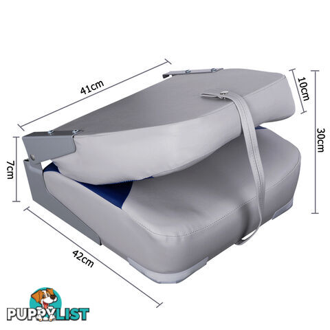 2 x Premium Folding Marine Boat Seat Swivel Grade Vinyl Grey Blue Extra Large