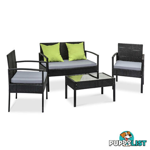 4Pcs PE Wicker Outdoor Furniture Set Garden Patio Lounge Chairs Table Black