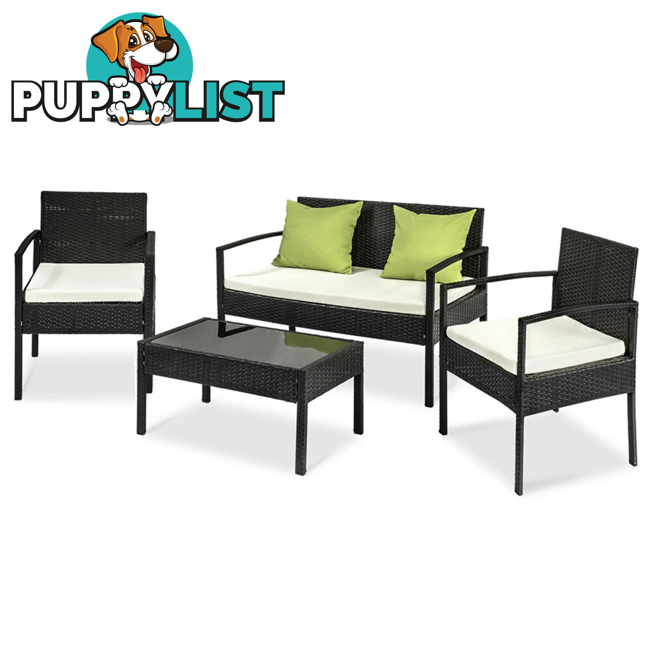 4Pcs PE Wicker Outdoor Furniture Set Garden Patio Lounge Chairs Table Black