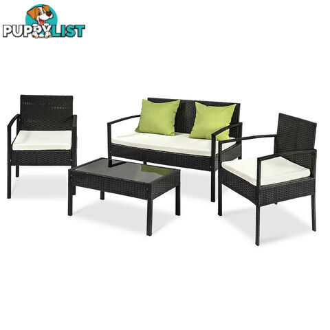 4Pcs PE Wicker Outdoor Furniture Set Garden Patio Lounge Chairs Table Black