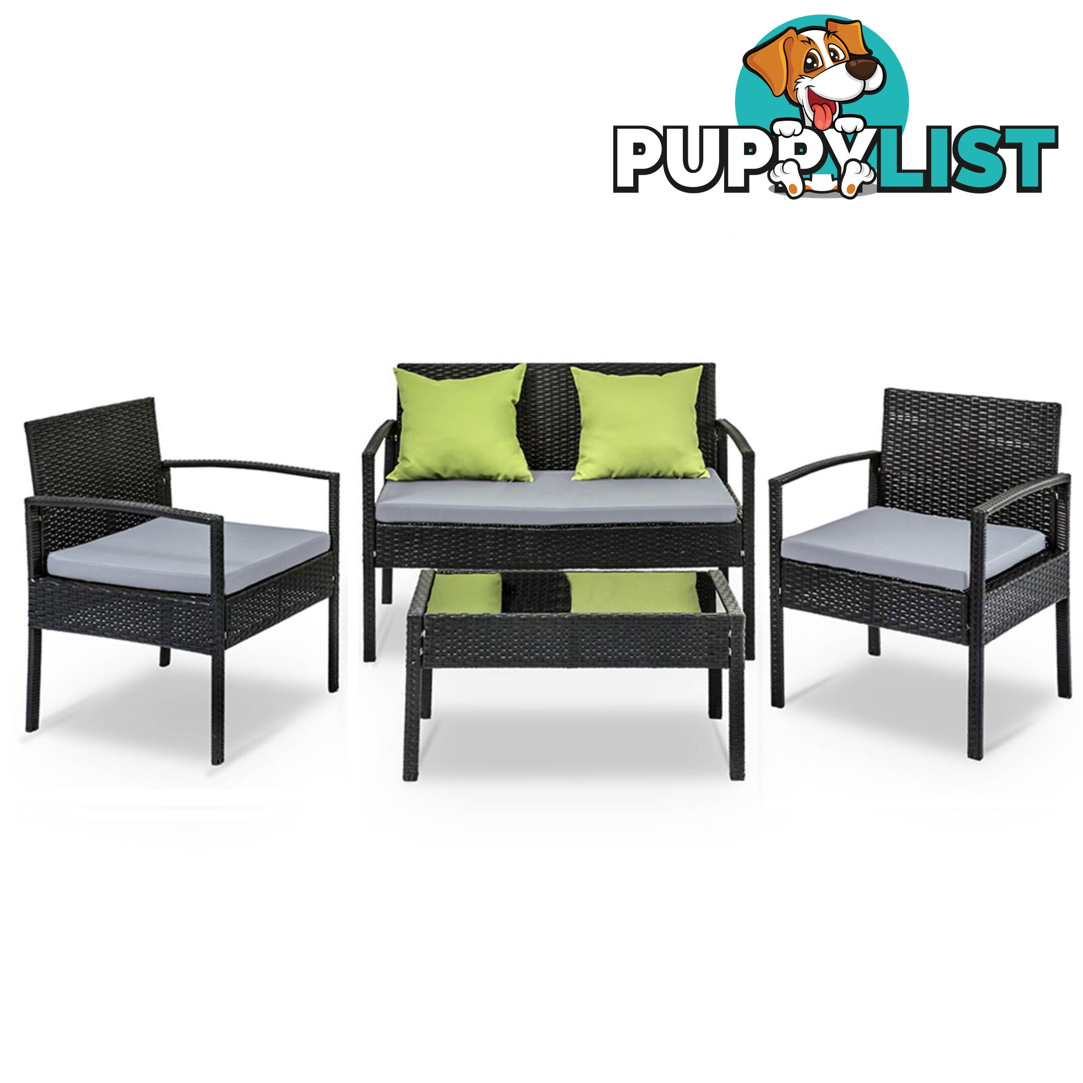 4Pcs PE Wicker Outdoor Furniture Set Garden Patio Lounge Chairs Table Black