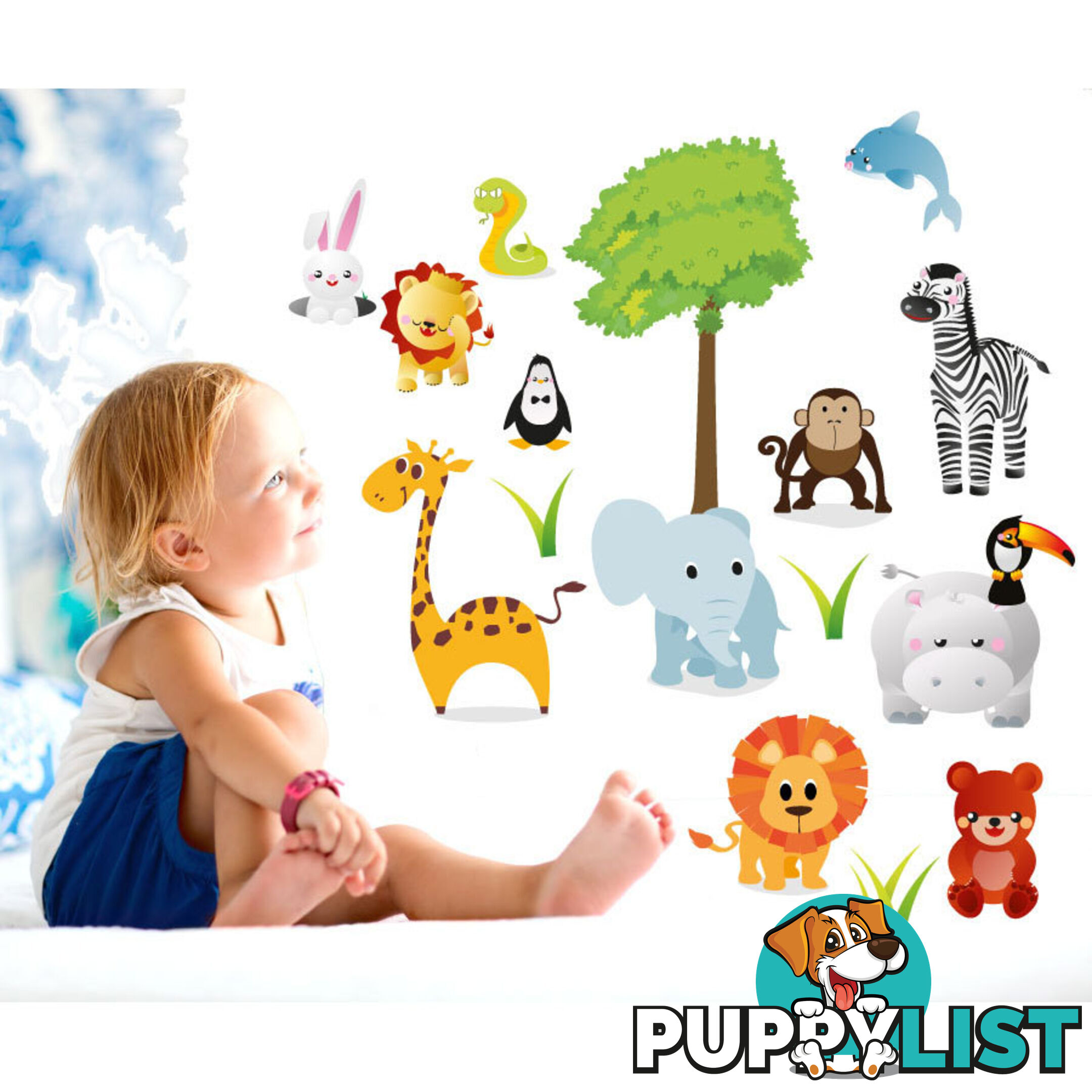 Large Size Cute Zoo Animals Kids Wall Stickers - Totally Movable