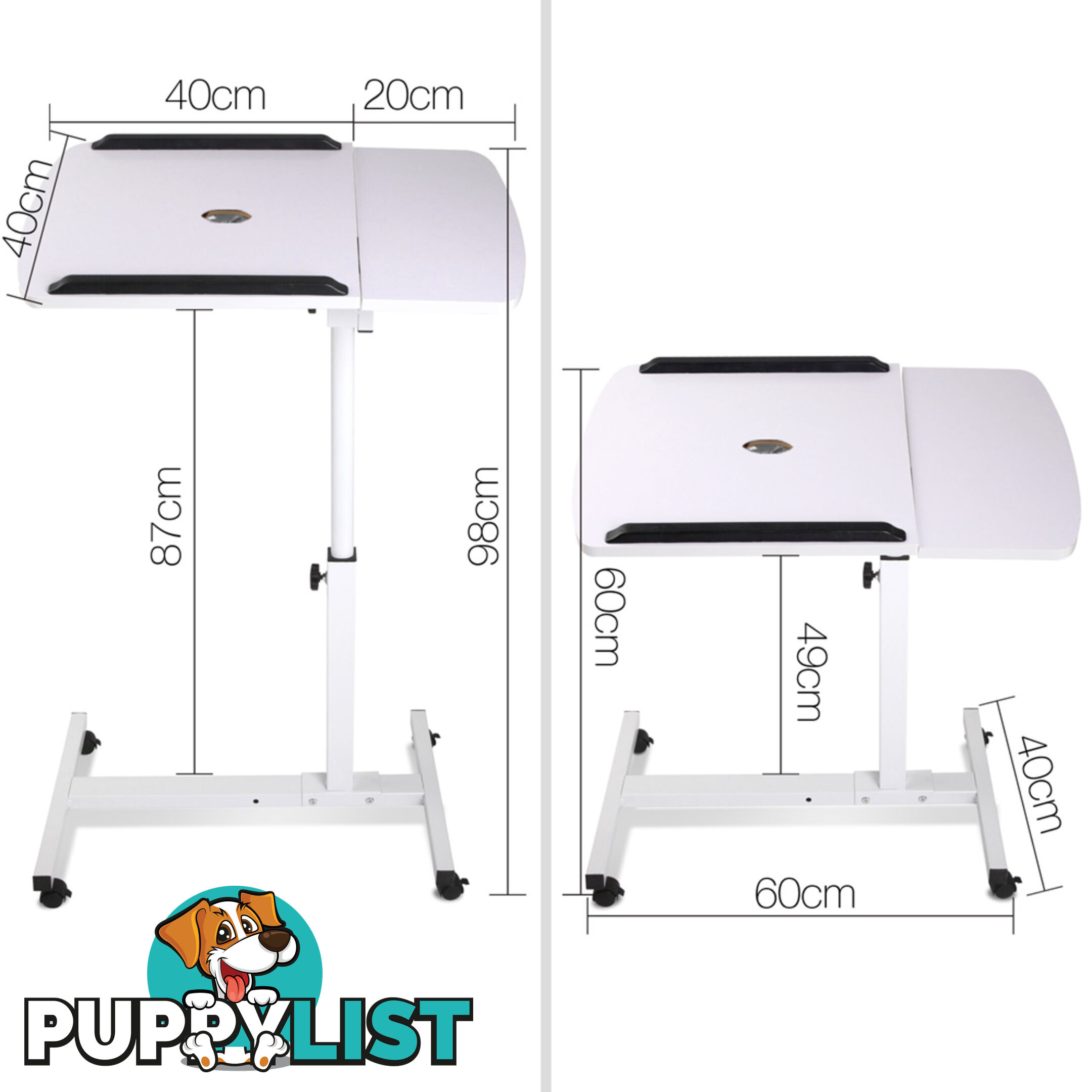 Rotating Mobile Laptop Adjustable Desk w/ USB Cooler White