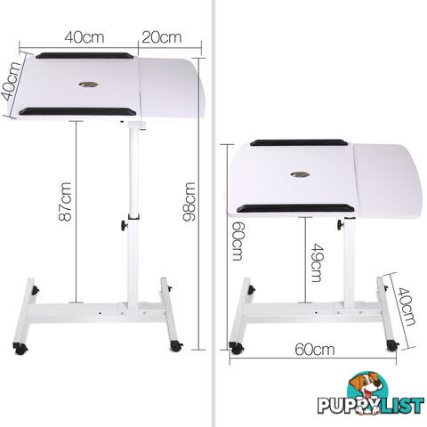 Rotating Mobile Laptop Adjustable Desk w/ USB Cooler White