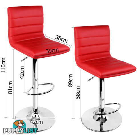 2 x PU Leather Backrest Kitchen Bar Stool Cafe Swivel Breakfast Stools Chair Red