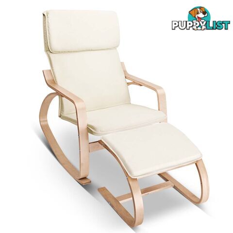 Birch Bentwood Armchair Fabric Rocking Lounge Recliner Sofa Foot Stool Beige