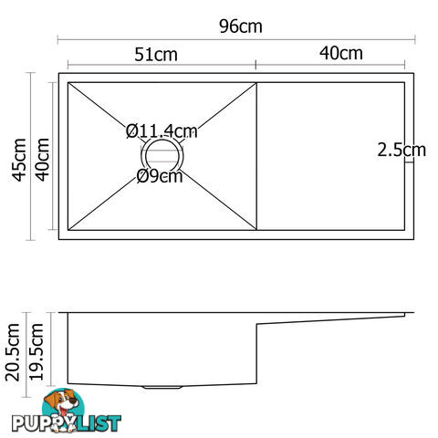 Handmade Stainless Steel Kitchen Laundry Sink Strainer Waste 960x450mm