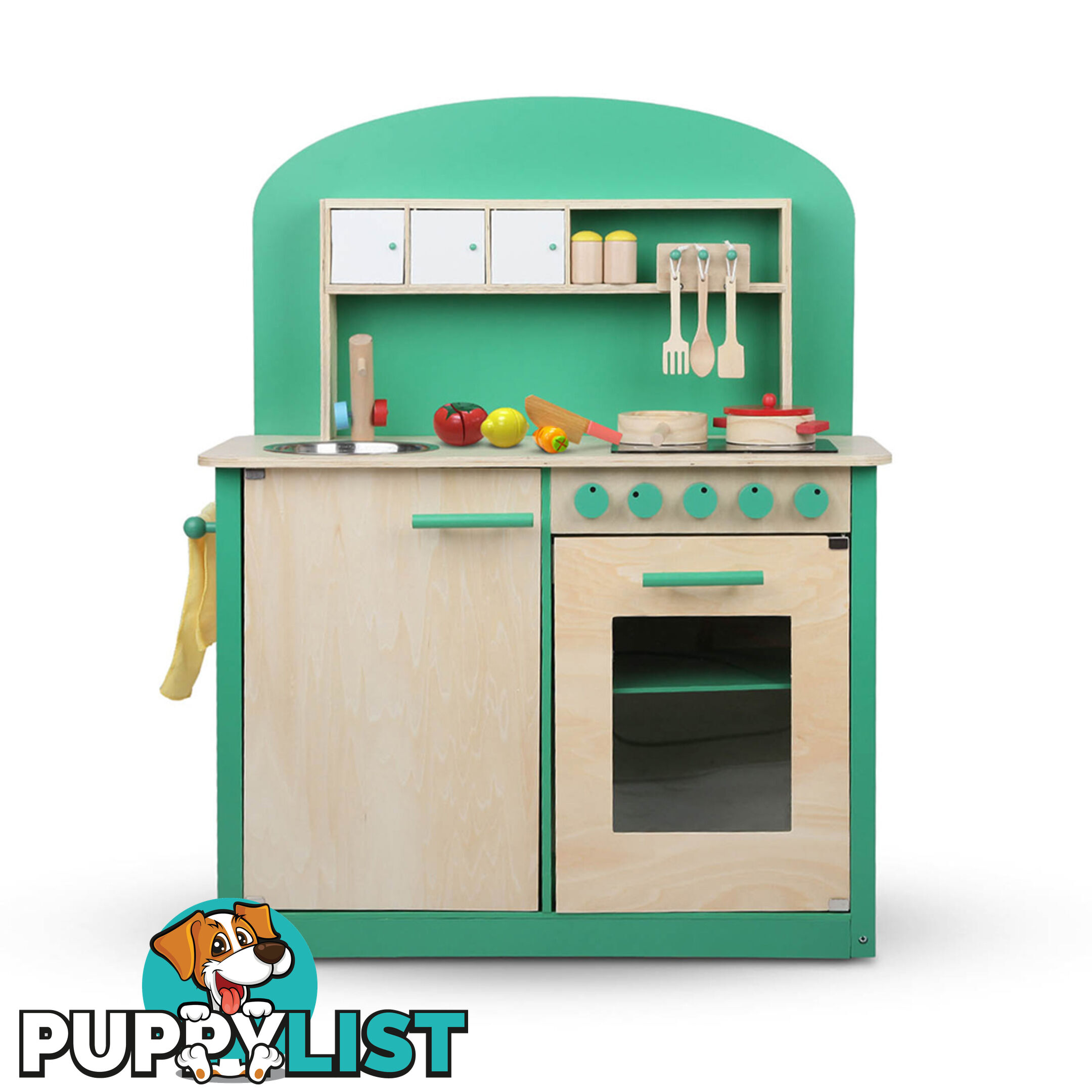 8 Piece Kids Wooden Pretend Kitchen Play Set Children Home Cooking Toy Green