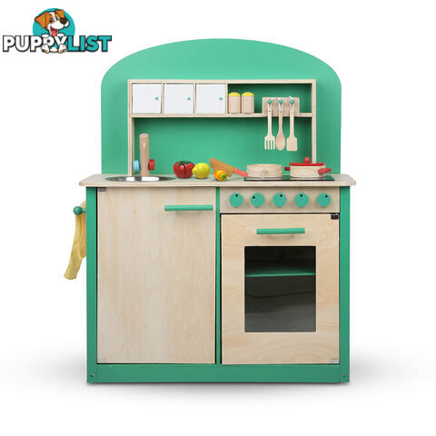 8 Piece Kids Wooden Pretend Kitchen Play Set Children Home Cooking Toy Green