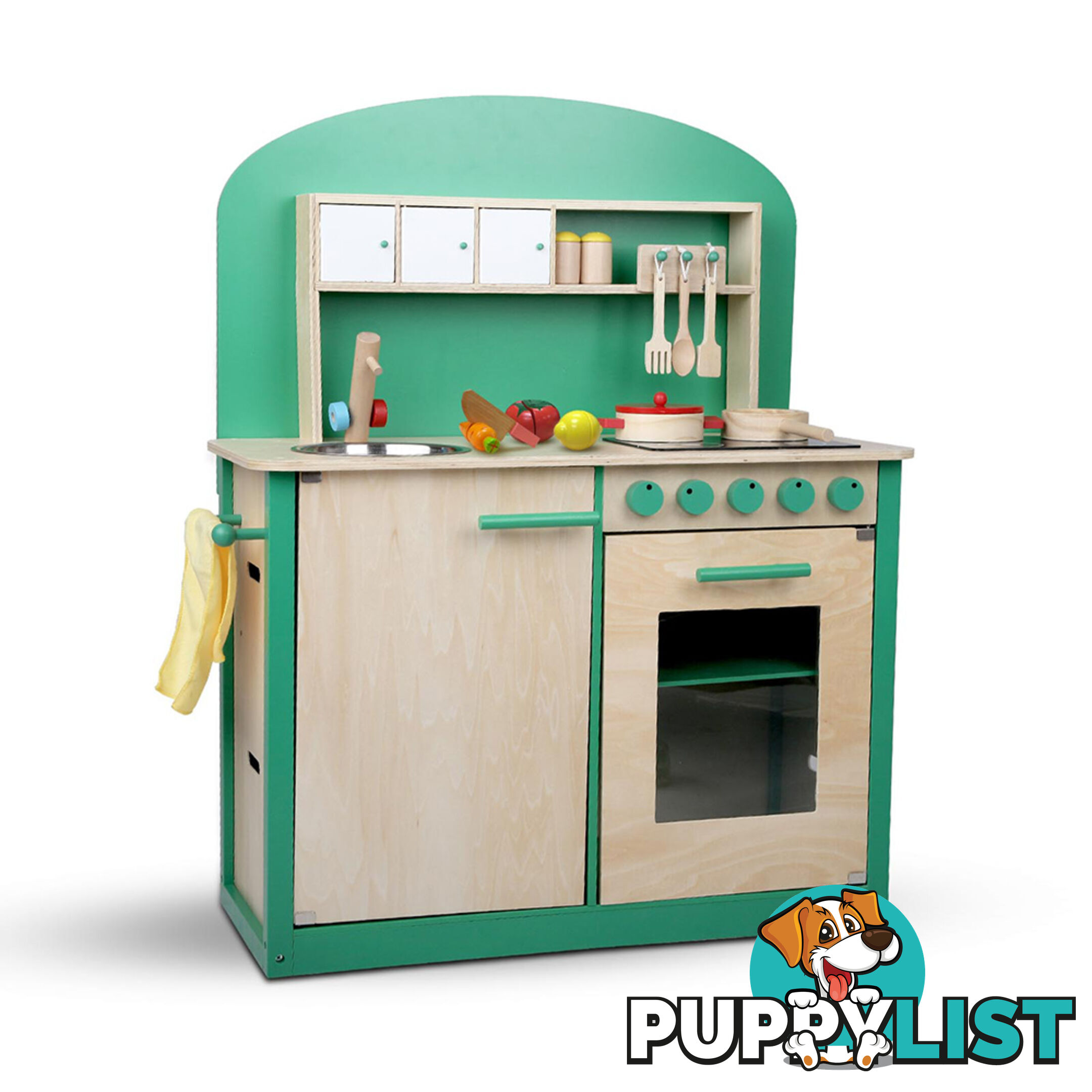 8 Piece Kids Wooden Pretend Kitchen Play Set Children Home Cooking Toy Green