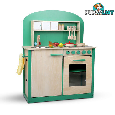 8 Piece Kids Wooden Pretend Kitchen Play Set Children Home Cooking Toy Green