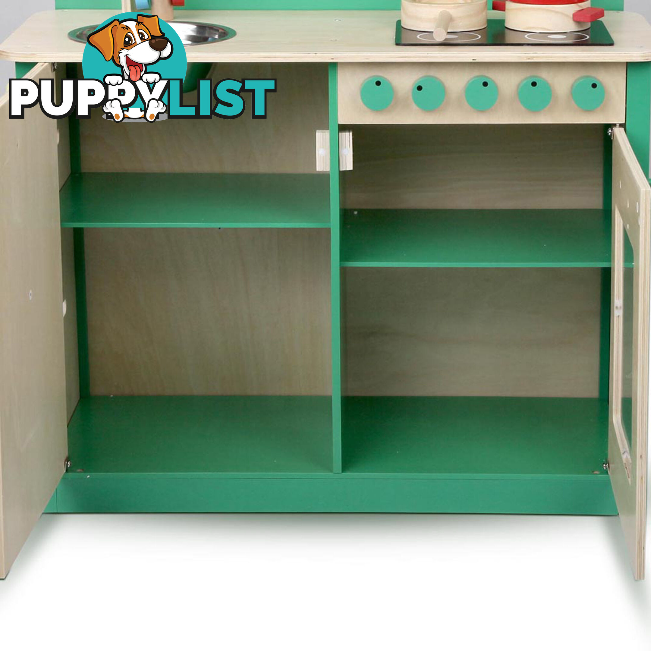 8 Piece Kids Wooden Pretend Kitchen Play Set Children Home Cooking Toy Green