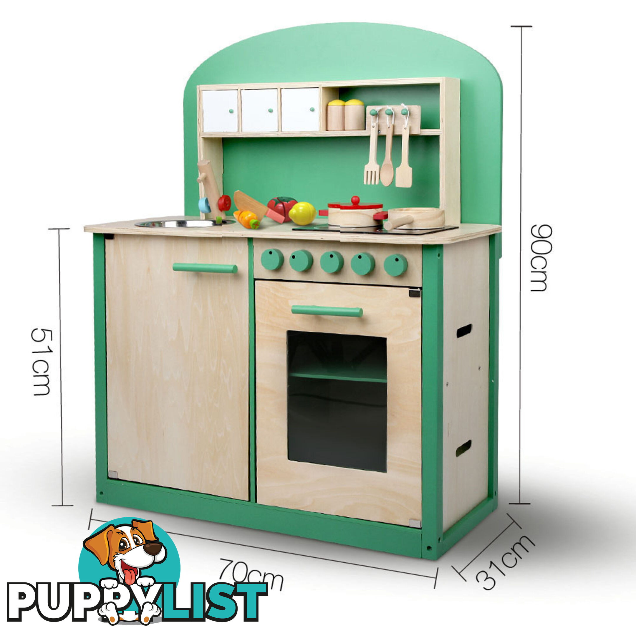 8 Piece Kids Wooden Pretend Kitchen Play Set Children Home Cooking Toy Green