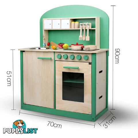 8 Piece Kids Wooden Pretend Kitchen Play Set Children Home Cooking Toy Green