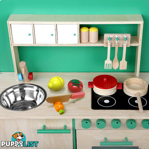 8 Piece Kids Wooden Pretend Kitchen Play Set Children Home Cooking Toy Green