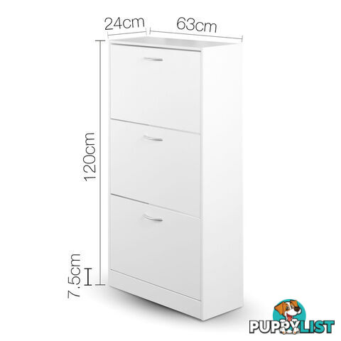 3 Drawers Chest Shoe Cabinet Storage Organizer White