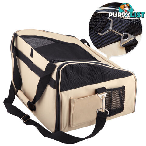 Pet Dog Cat Car Seat Carrier Travel Bag Small Beige