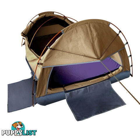 Double Camping Canvas Swag Tent Beige w/ Air Pillow