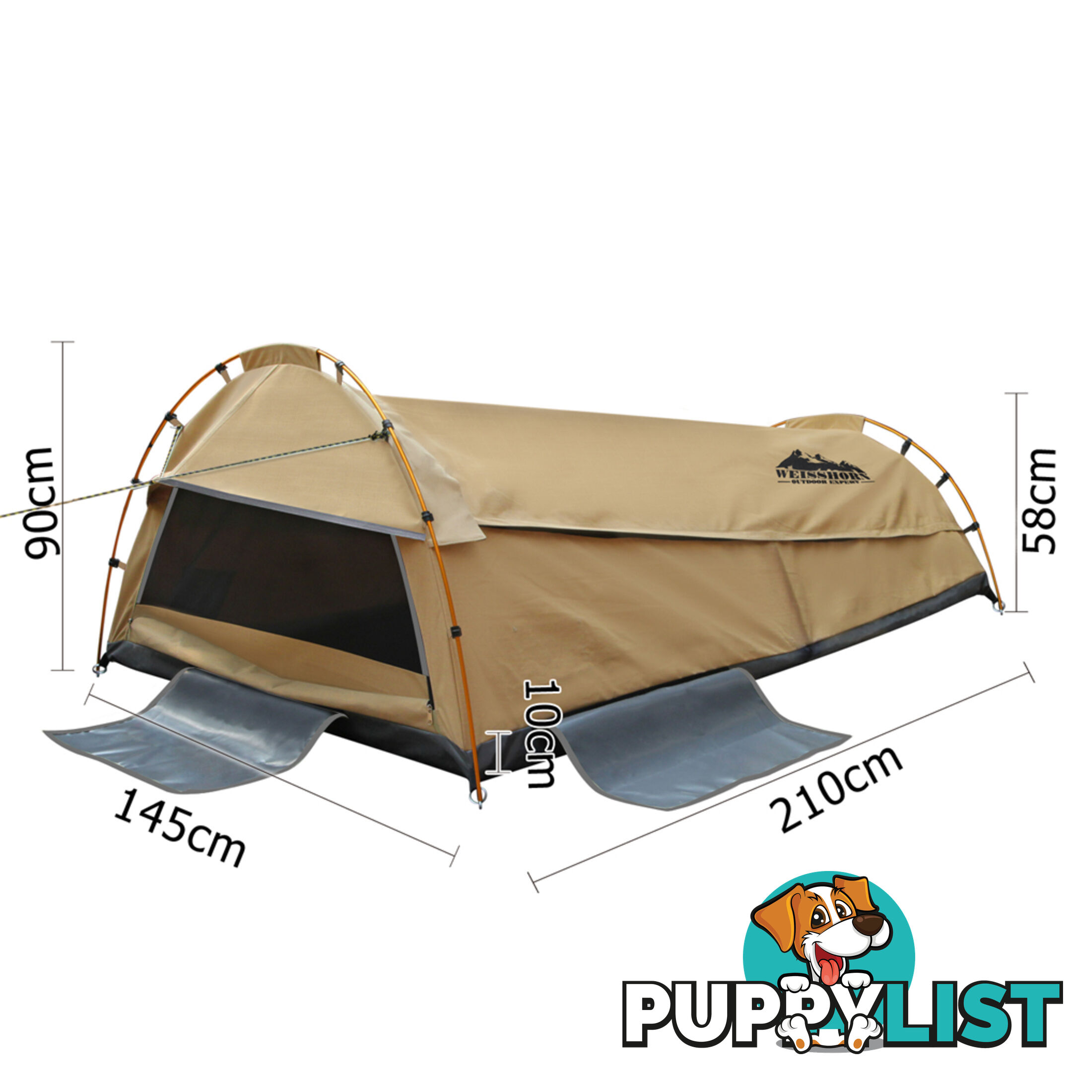 Double Camping Canvas Swag Tent Beige w/ Air Pillow