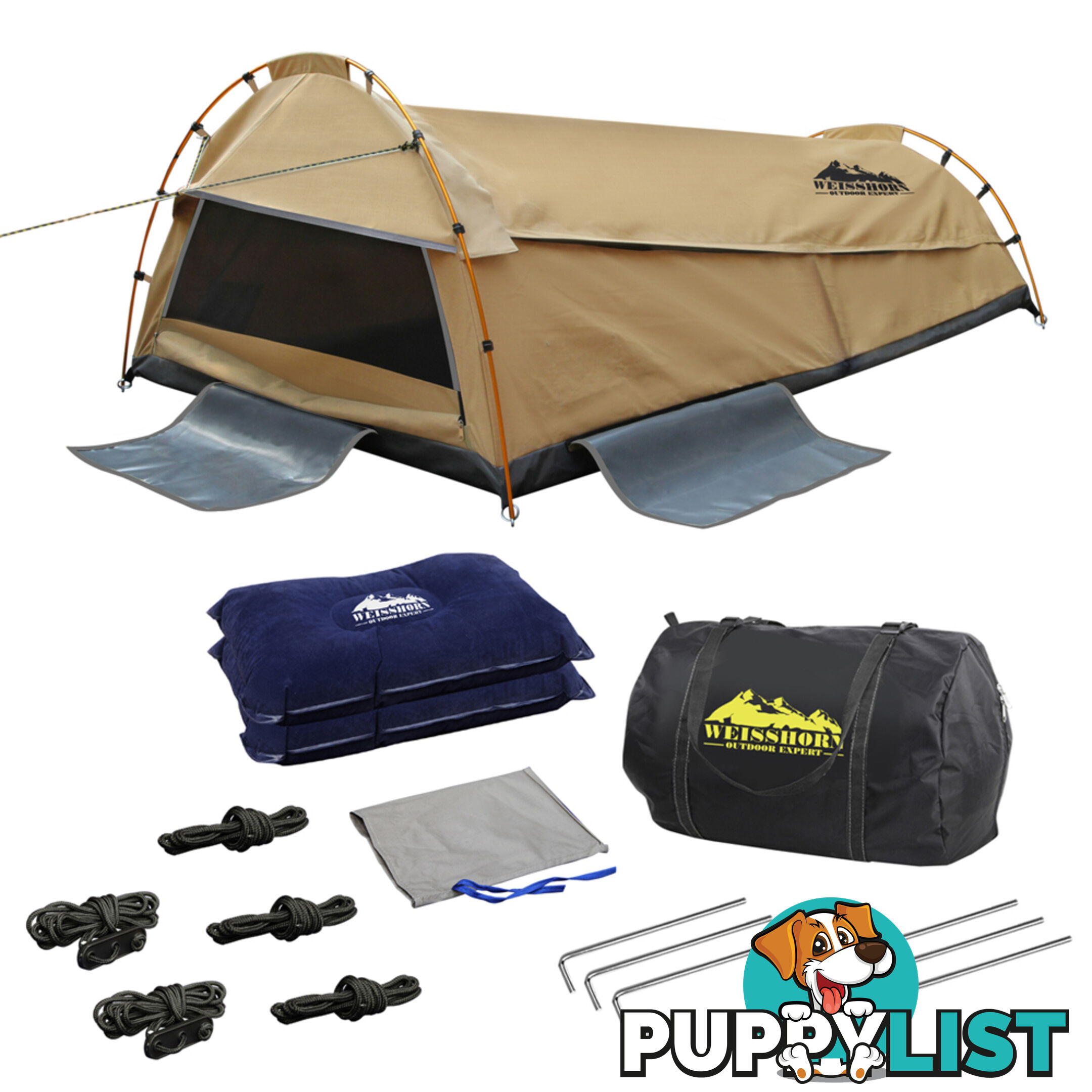 Double Camping Canvas Swag Tent Beige w/ Air Pillow