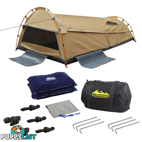 Double Camping Canvas Swag Tent Beige w/ Air Pillow