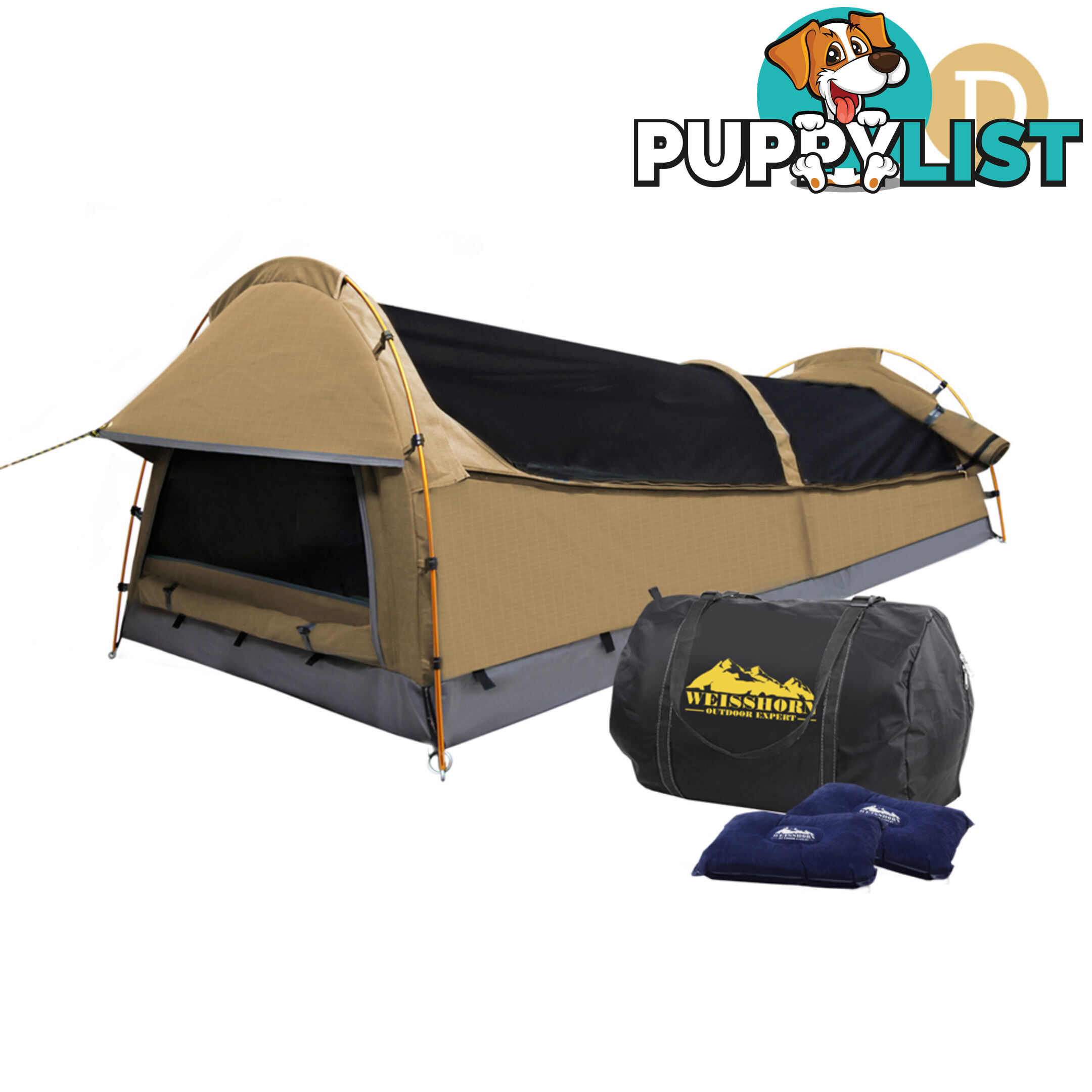 Double Camping Canvas Swag Tent Beige w/ Air Pillow