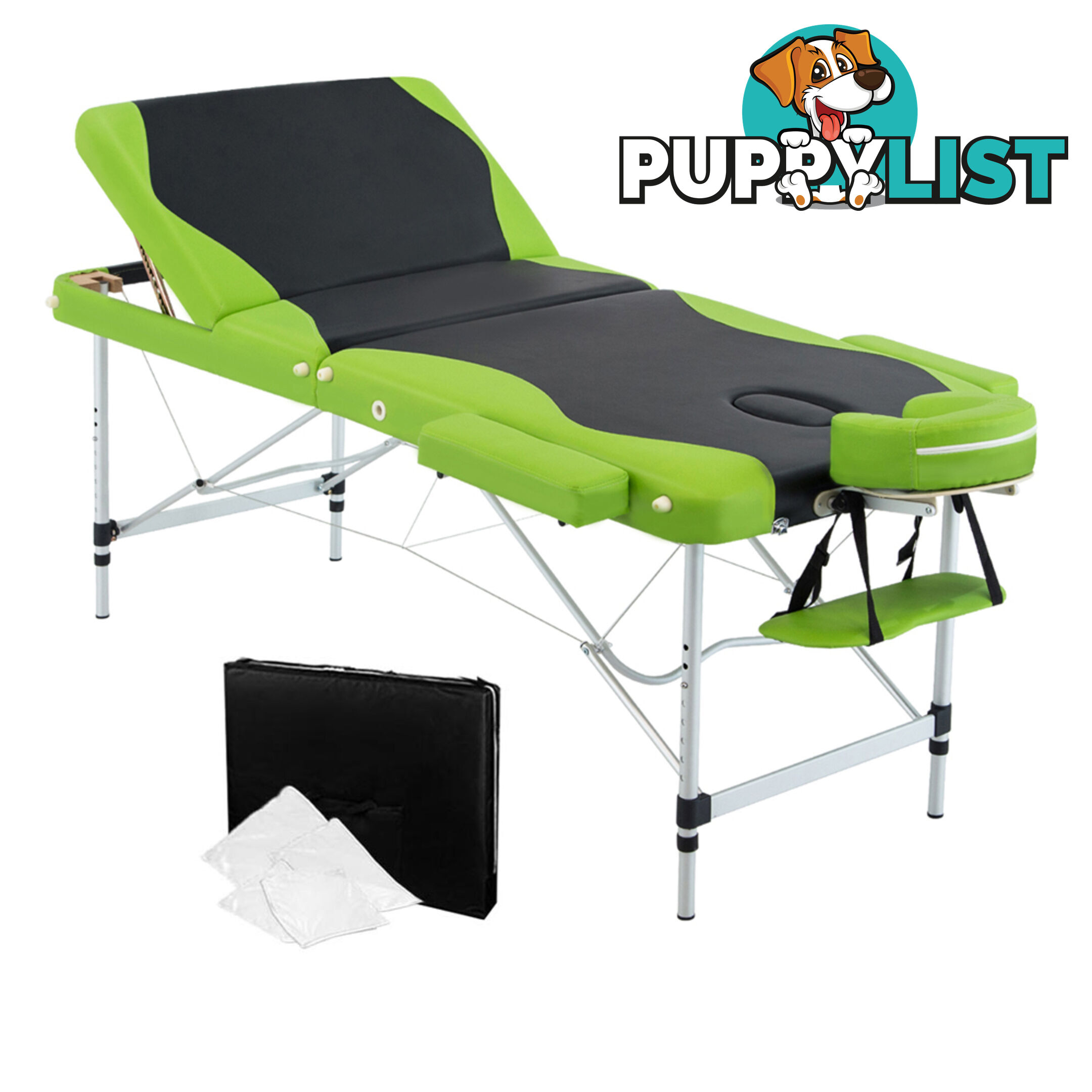 Aluminium Massage Table 3 Fold Green Black