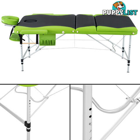 Aluminium Massage Table 3 Fold Green Black